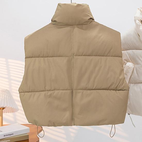 Women's Thick Warm Vest Autumn Winter Zipper Closure Loose Jacket with Pockets Windproof Stand-Up Collar Gilet for Daily Wear Dating Street Office