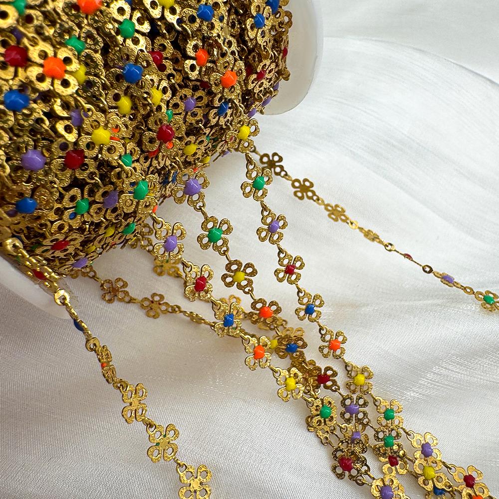 

1Meter Stainless Steel Chain Colorful Enamel Daisy Flower Beaded Charm Paper Clip Chain for DIY Jewelry Making Necklace Bracelet Flower 7mm