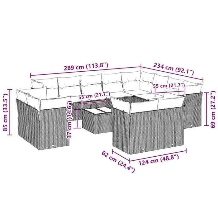 VidaXL Garden Lounge Set with Cushions 13 Pcs, Patio Sofas, Furniture Set, Outdoor Terrace Furniture, Grey 3218542