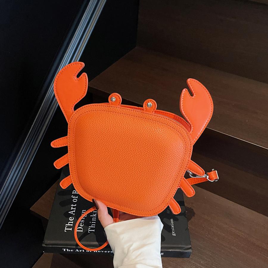 Schoolbag Women's Orange Creative Crab Shape Bags Handbags Funny Crossbody Shoulder Bag Zip Closure Pu Makeup Earphone Storage Bag Coin Purse Bolsa