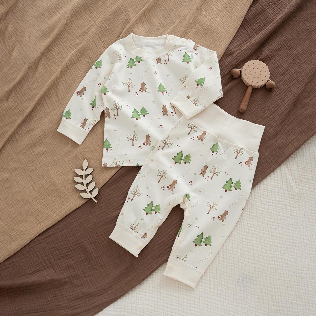 Spring & Autumn Kids' Cotton Pajamas Set - Cozy Home Wear with Belly Protection and Crotch Opening