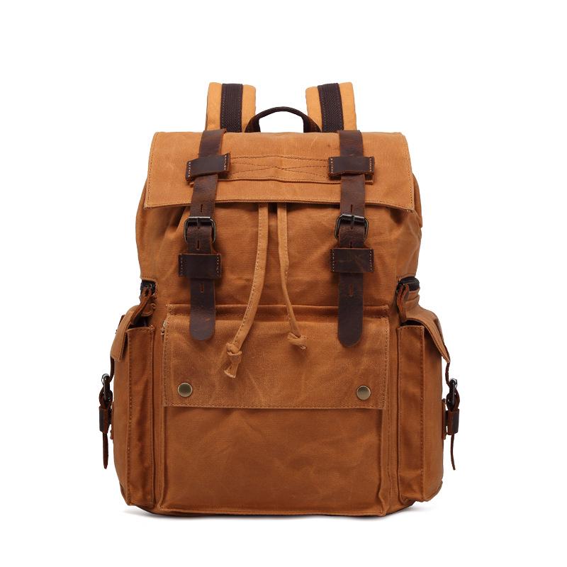 Zaino in Tela Cerata da Uomo - Zaino Impermeabile da Viaggio all'Aperto con Pelle Crazy Horse, Borsa Resistente Vintage a Doppia Tracolla 5358#
