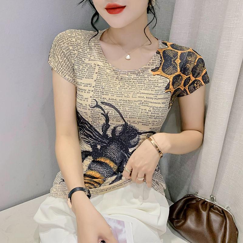 Creative Printed Short Sleeved T-shirt for Women's Summer Wear New Fashionable European Design Slim Fit and Western-style Letter Half Sleeved Top
