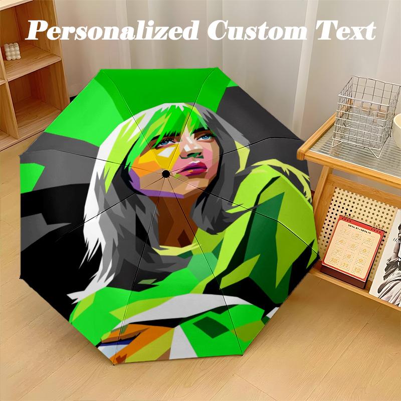 Portable Auto Folding Umbrella,Billie Eilish 8 Rib Waterproof Umbrella For Camping Commute