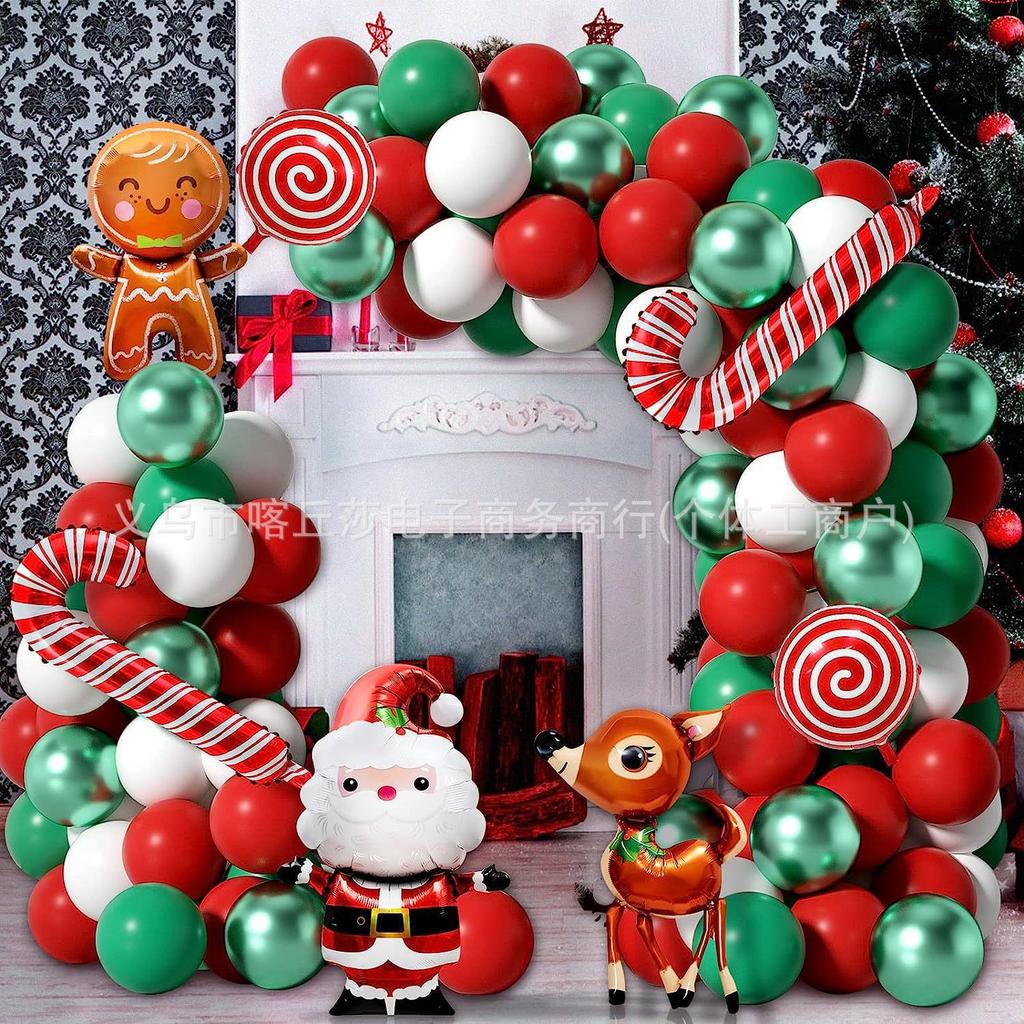 Weihnachtsballon-Set, Zuckerstange, Elch, Lebkuchenmann, Kranz, Gewölbte Partydekoration