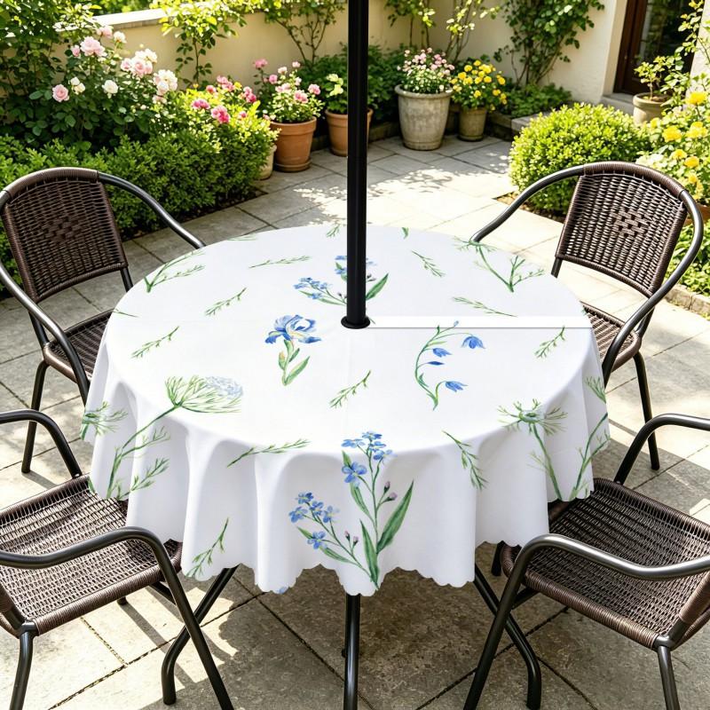 Outdoor Round Tablecloth With Umbrella Hole Waterproof Oil Resistant Floral Leaf Patio Garden Deck