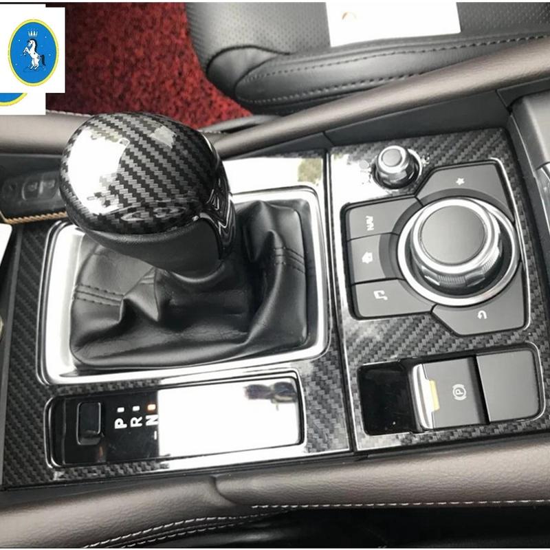 Carbon Fiber Car Center Stalls Gear Shift Box Decor Frame Cover Trim ABS Accessories For Mazda 3 AXELA Sedan Hatchback 2017 2018