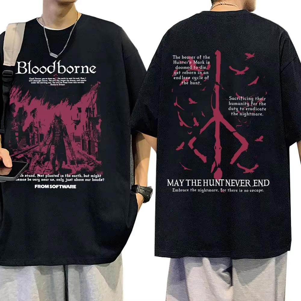 

Game Bloodborne Horror Fear The Old Blood May The Hunt Never End Graphic T-shirt Men Women Casual Retro Oversized Unisex TShirts 5XL різнокольоровий