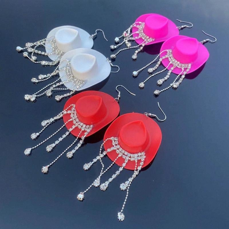 Sparkling Fringe Cowboy Hat Earrings for Music Festivals Party Western Hat Dangle Earrings Cowboy Hat Earrings Jewelry