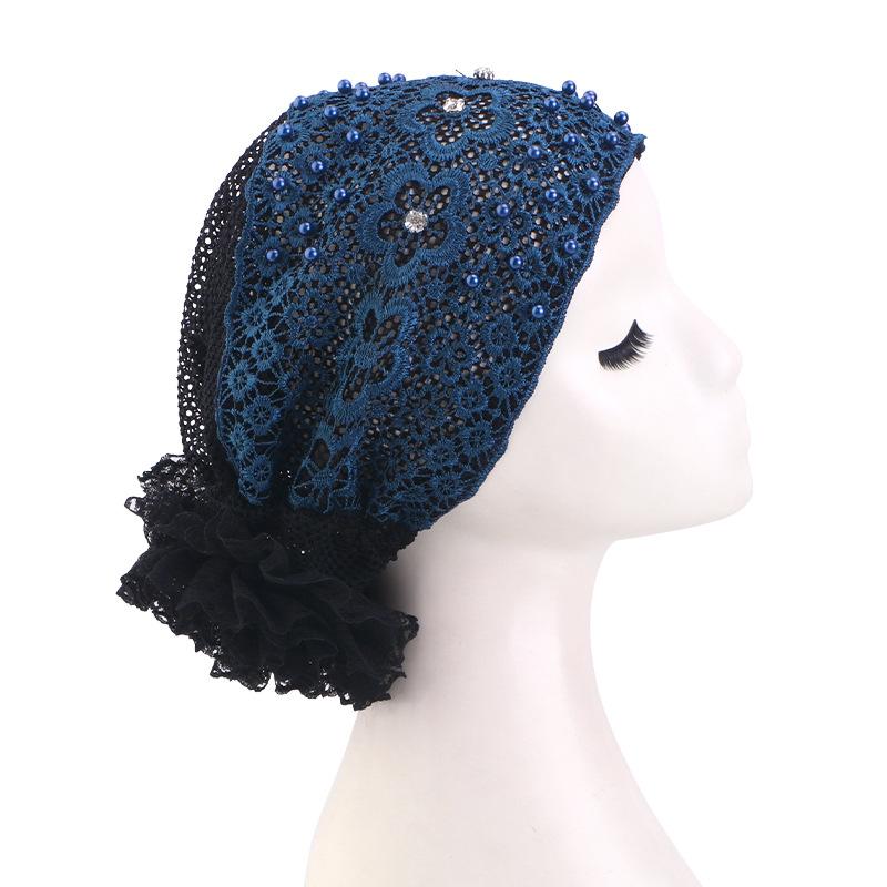 Embroidery Beading Lace Turban Cap for Women