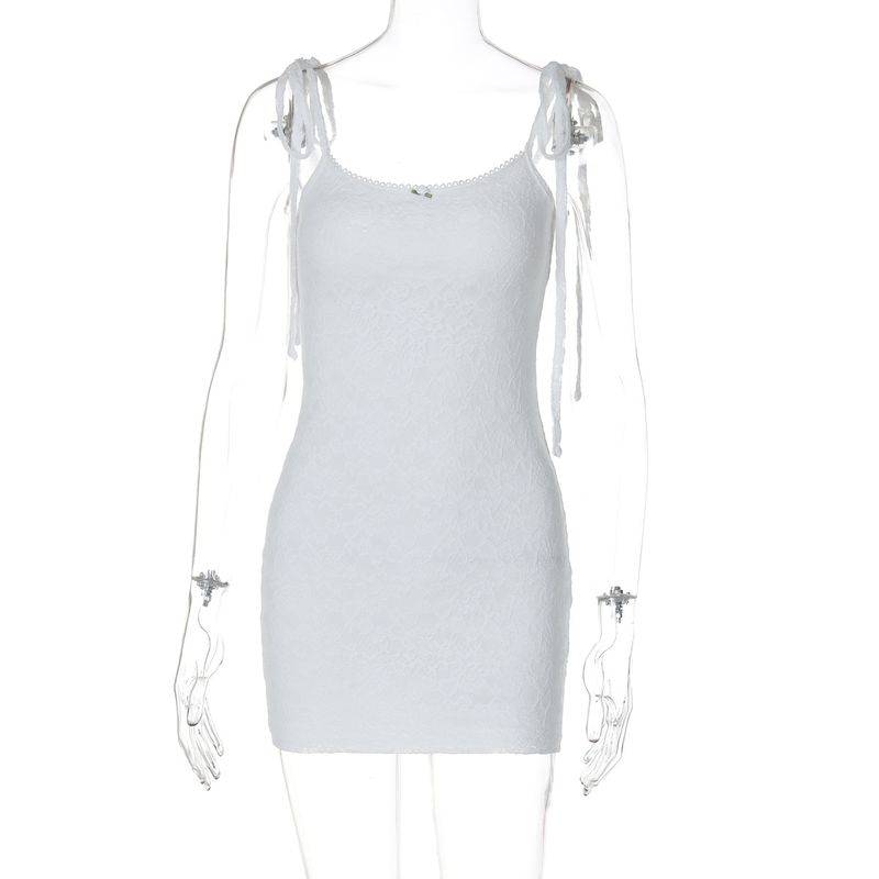 

Fashion Ins Style Women s Clothing 2024 Summer New Sleeveless off-the-Neck Sexy Tight Hip Lace Suspender Dress White L