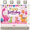 Cute Pink Dinosaur Birthday Backdrop, 100cm Customizable Name Party Background Banner for Girls Kids Birthday Decor