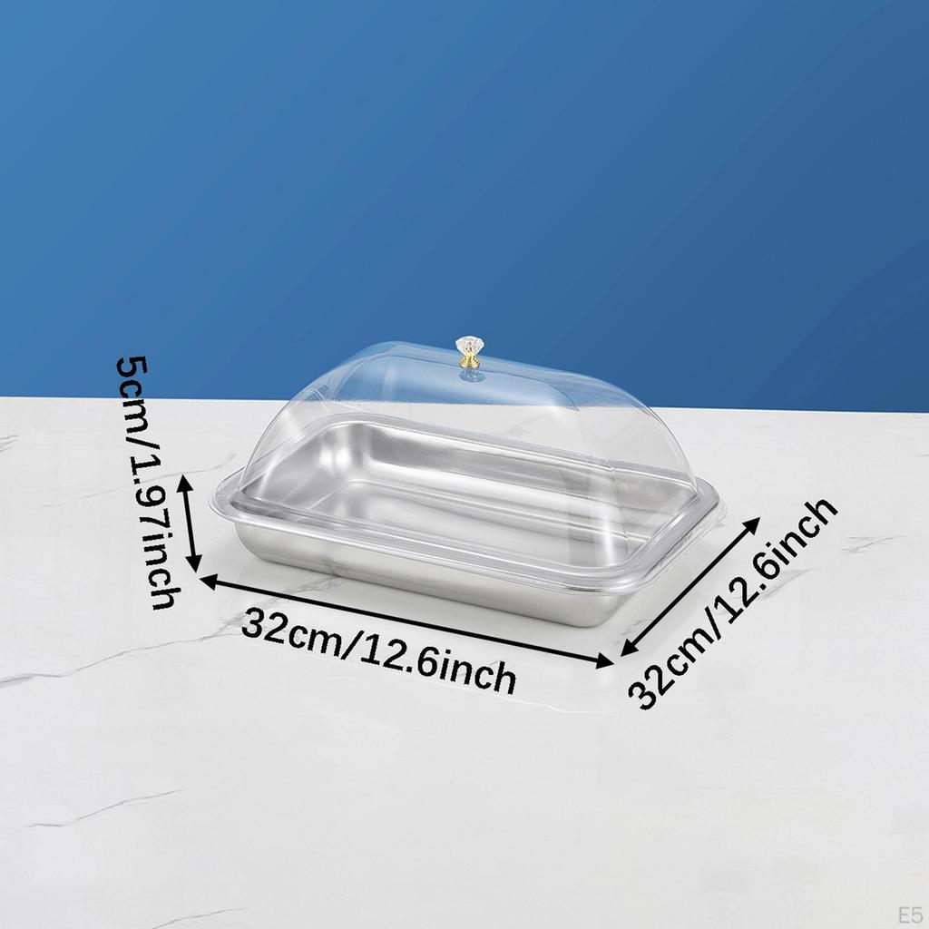 304 Stainless Steel Serving Tray with Dome Lid Food Rectangular Platter for