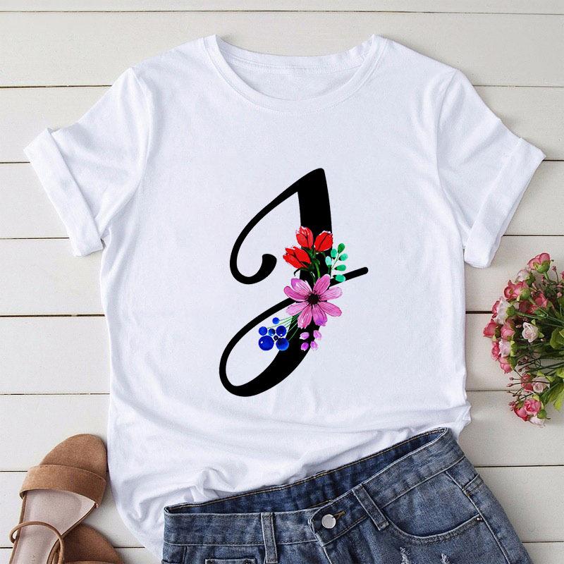 Large Size T-Shirt 26 English Letters Butterfly Print T-Shirt Women'S Short-Sleeved Women'S Clothing