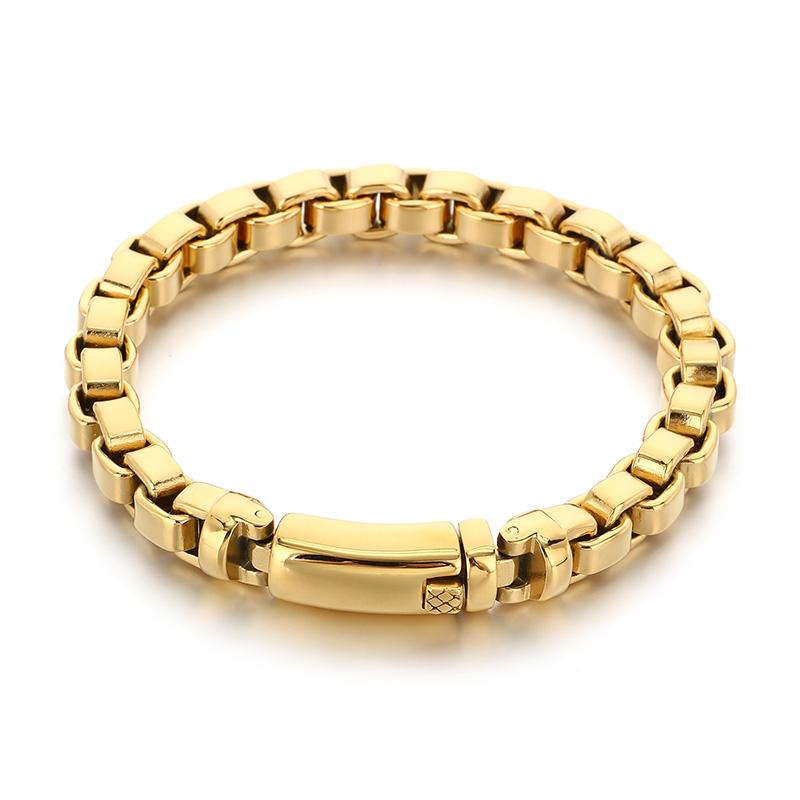 Shiny Gold Color Stainless Steel Square Chain Bracelet for Men Hip Hop Minimalist Style Jewelry High-Quality Metal Accessories