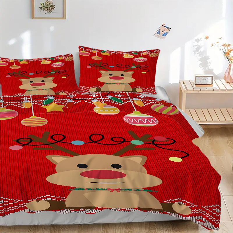 

3pcs Christmas sweater pattern Duvet Cover Set, 1 Duvet Cover + 2 Pillowcases (No Insert), High-Definition Print, Home & Dorm yy251123034 135x200cm