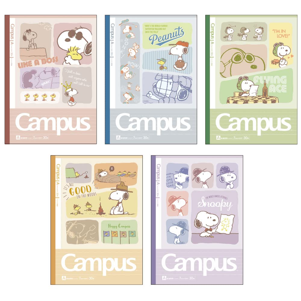Sunstar Stationery Snoopy Canvas S2638118 Notebook, Dotted, A-Ruled, 5-Pack, Snoopy,