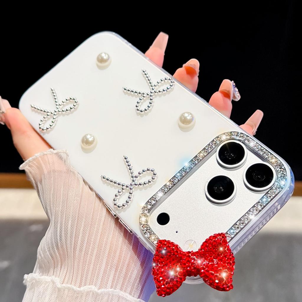 Japan and Korea IMD for iPhone17Promax mobile phone case Apple 16Pro pearl 15 bow case