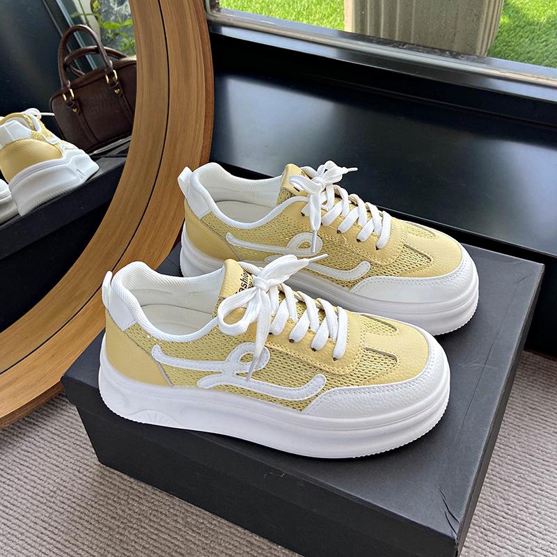 Thick-soled breathable small mesh white shoes women's 2025 new summer thin board shoes versatile height-increasing sports and leisure shoes women