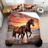 Sonnenuntergang Pferde Muster 3D Gedrucktes Bettwäsche-Set Luxus Heimtextilien Bettbezug Weich Bequem Polyester Bettdeckenbezug Kissenbezüge