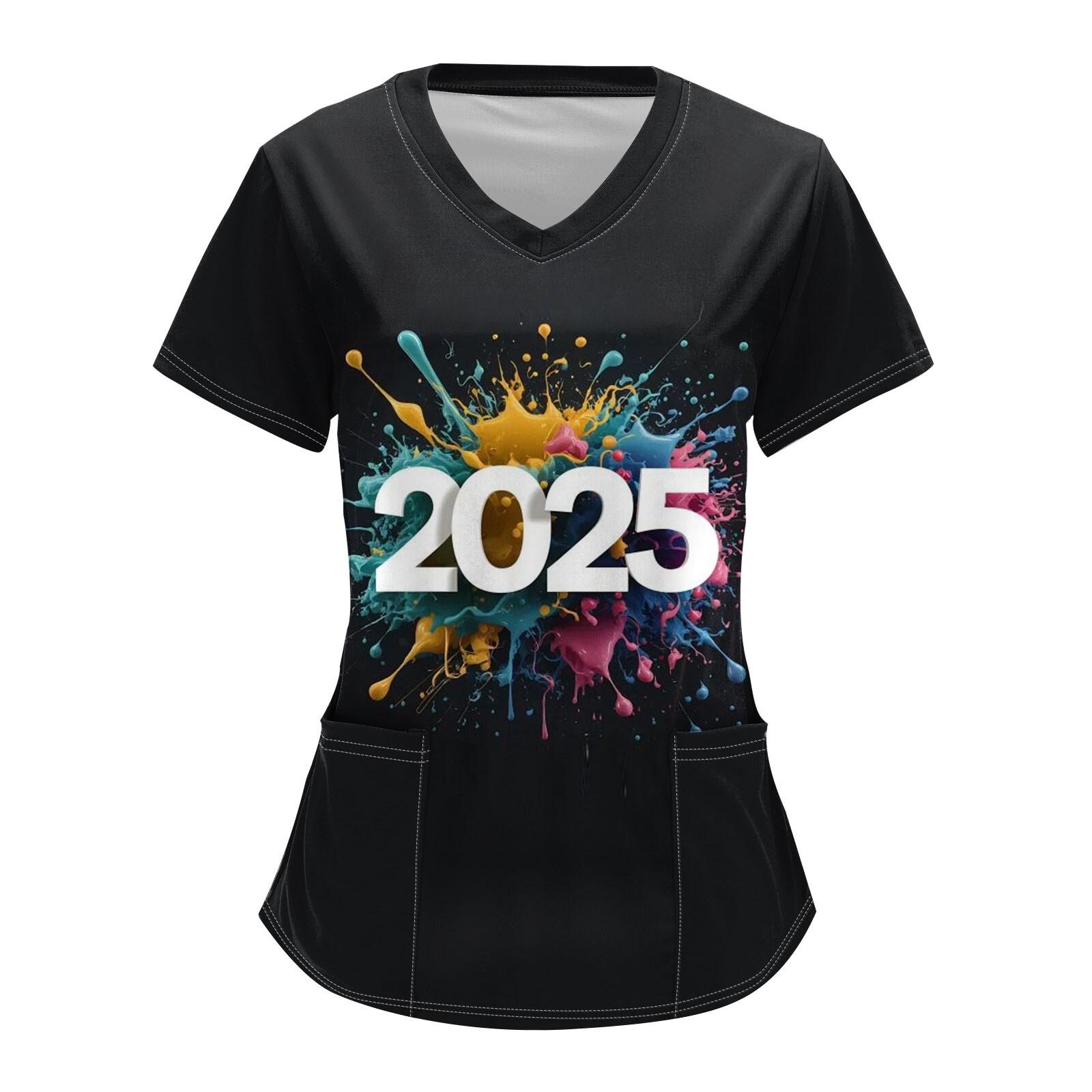 

Женский модный комбинезон с V-образным вырезом, короткими рукавами и карманами 2025 года с рождественским принтом L чёрный