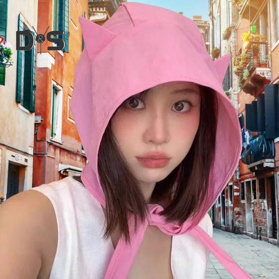 Sunshade Hat with Fixed Straps Adjustable Elasticity Breathable Quick-Drying Demon Hat Solid Color Design Lace-up Hat