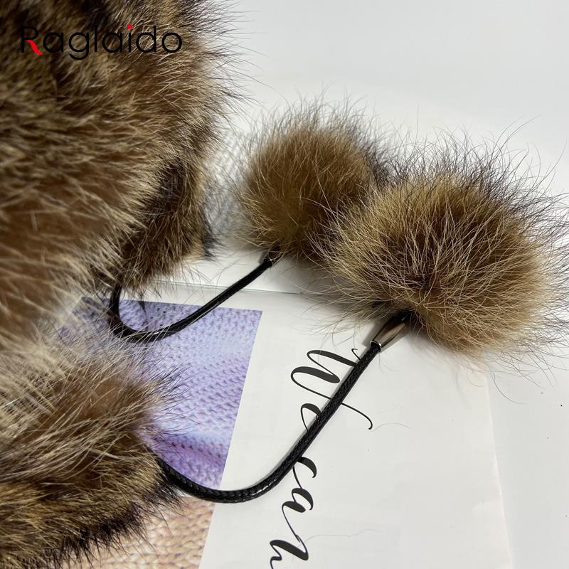New Fluffy Raccoon Fur Bomber Hat Cat Ears Balls Trapper Hat Winter Warm Women Girls Outdoor Snow Earflap Hats
