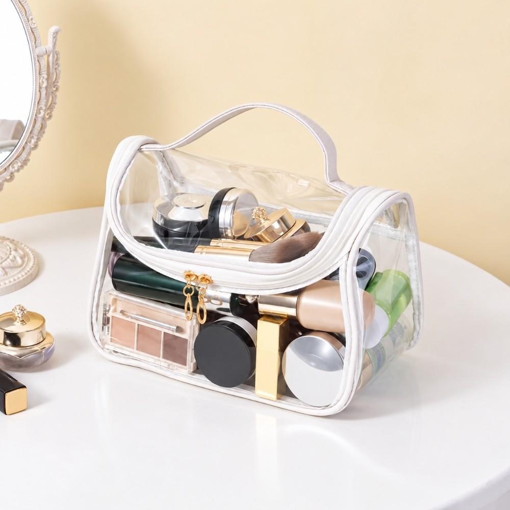 Zippered Travel Cosmetic Bag Transparent PVC Makeup Storage Pouch Daily Storage Pouch Home Use