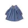 MDD 2024 Girls' Cute Denim Embroidered Flower Long-Sleeve Dress