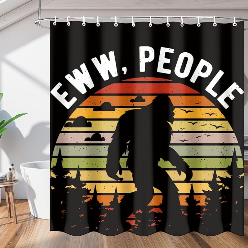 TropicalLife Bigfoot Funny Shower Curtain, Unique Cool Cloth Sasquatch Shower Curtain Set with 12 Hooks for Bathroom Decor Accessories Bathtub