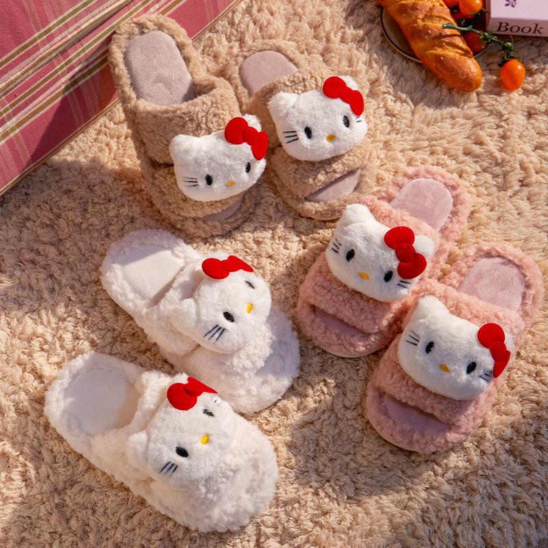 Autumn and Winter Cute Cartoon Plush Warm Home Indoor Cotton Slippers Women's One-word Non-slip Fluffy Slippers Women's Winter