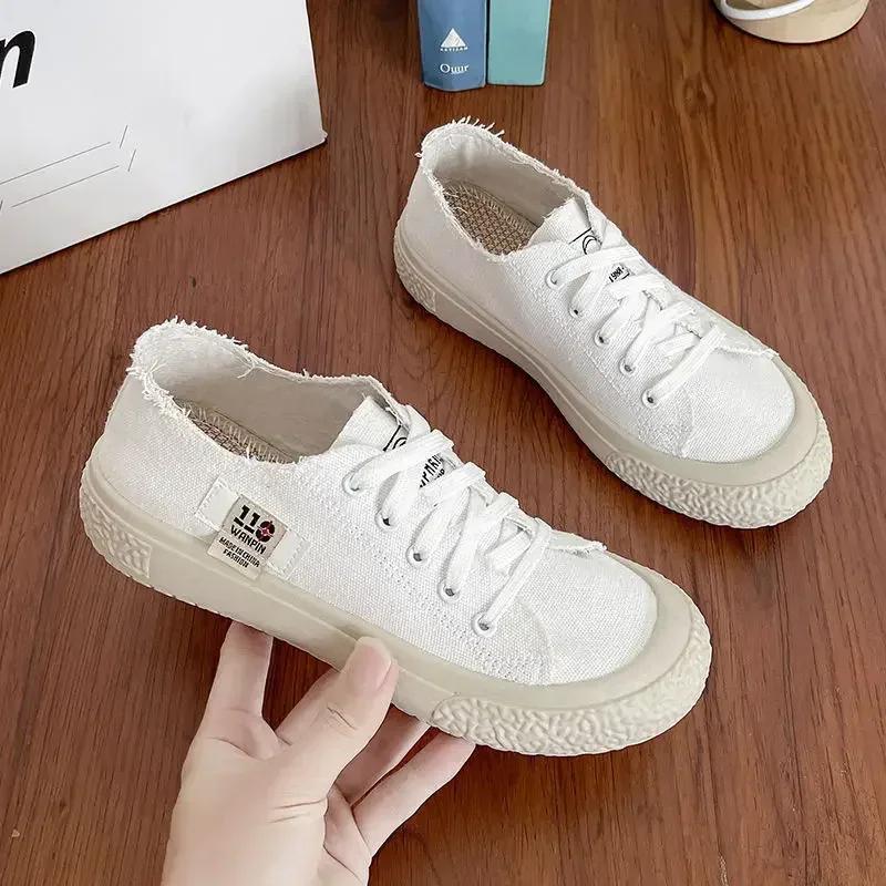 Women's Canvas Sneakers, Thick Soled Denim Sneakers, Women's Lace Up Flat Canvas Board Shoes, Women's Sapatos Femininos