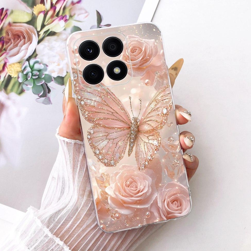 For Honor X8a 4G Case Transparent Cute Cat Fashion Butterfly Funny Painted Casing CRT-LX1 CRT-LX2 CRT-LX3