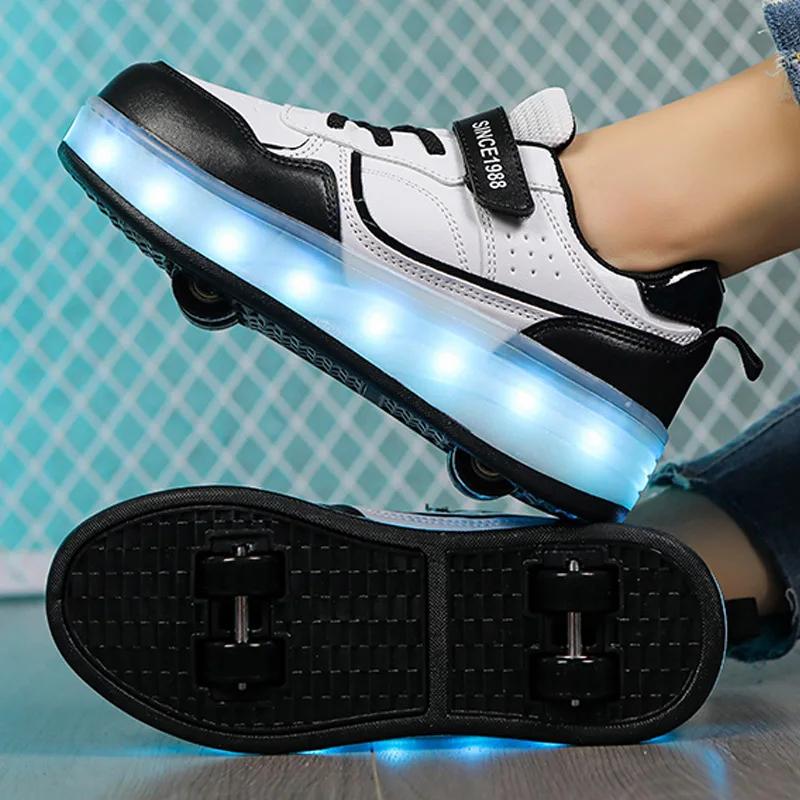 4 Wheels Sneakers Rollers for Children Roller Skate Shoes with Wheels 2-in-1 Removable Roller Skating Shoes for Skating Parkour