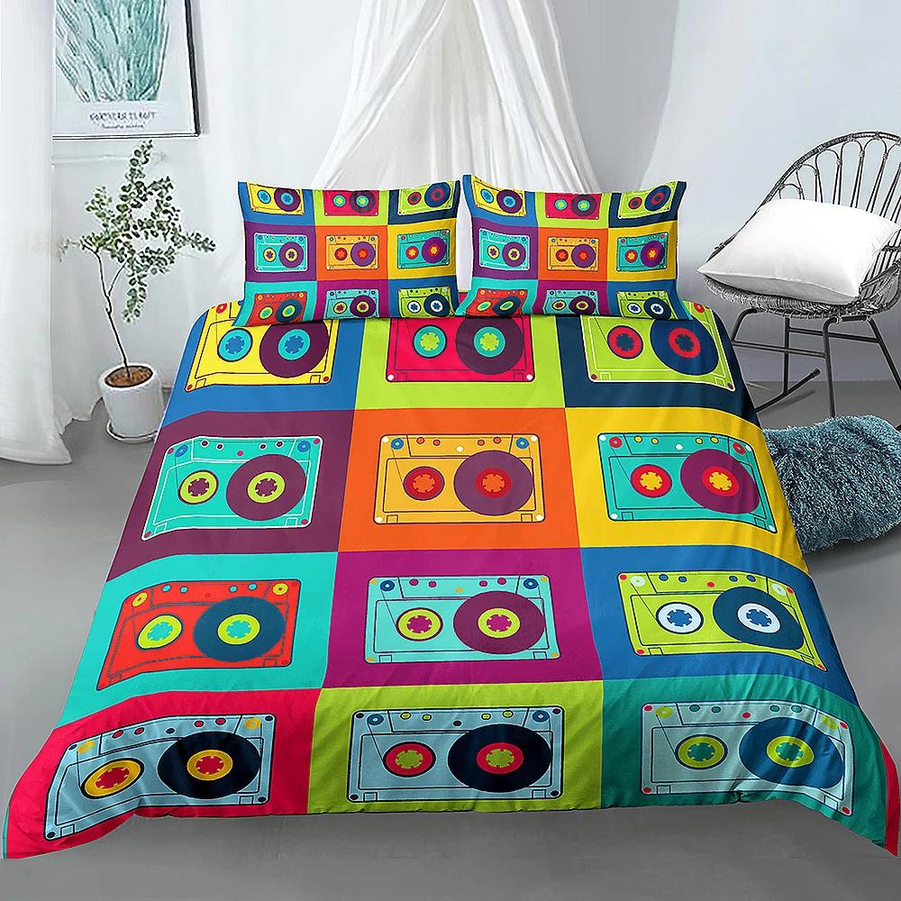 3D Digital Printing Music Theme Duvet Cover Set Piano Note Pattern Quilt Cover Pillowcase Music Lover Bedroom Decorative Bedding 3pcs