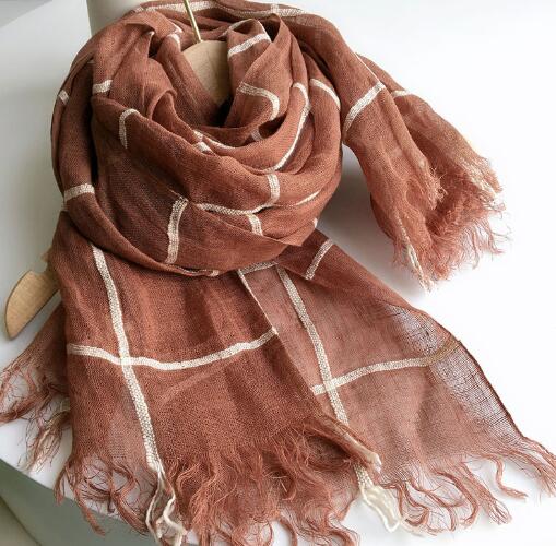 100% Linen Large Plaid Scarf Spring And Summer Sun Shade Vacation Scarves High Quality Foulard Shawls Scarves 60X180Cm