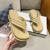 Zehentrenner Damen Sommer Oberbekleidung 2025 neu Muffin dicksohliger Keilabsatz Zehenclip eckige Sandalen Französische Sandalen