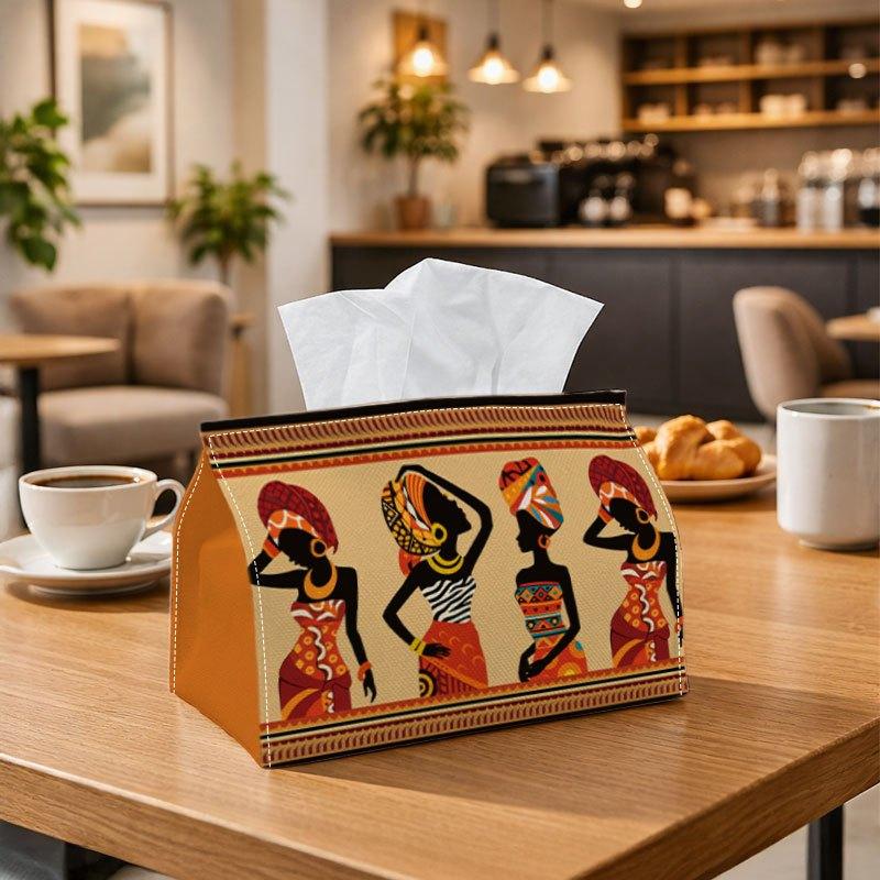 1pc African Tribal Cultural Tissue Box, Woman Ethnic Pattern Perfect for Outdoor Gatherings, Daily Desktop Use, And Suitable for Bedrooms, Living Room