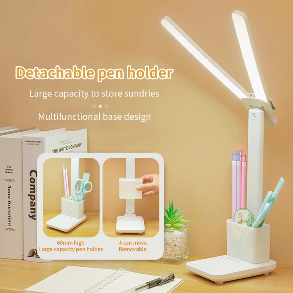 New Ideal Eye-Caring Rechargeable USB LED Double-Headed Multifunction Desk Lamp for Learning and Reading in Dormitory and Bedsid