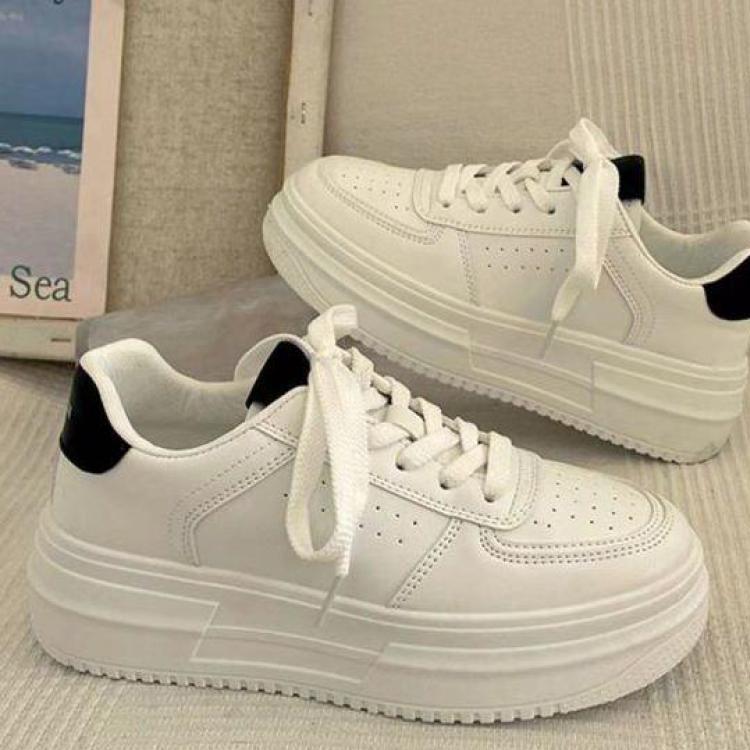 Spring Autumn White Shoes Woman Vulcanize Sneakers Breathable Leather Casual Shoes Flat Platform Shoes Thick Sole Ladies Shoe