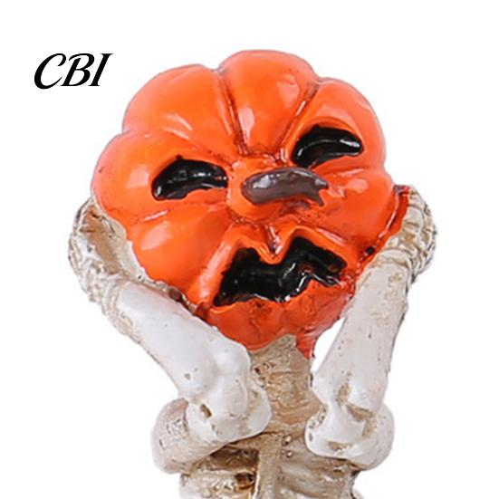 Resin Pumpkin Decor 3 Pcs Halloween Skeleton Statue, Hear See Speak No Evil Head Distressed Craft Figurine, Spooky Skull Ornament for Mantel,