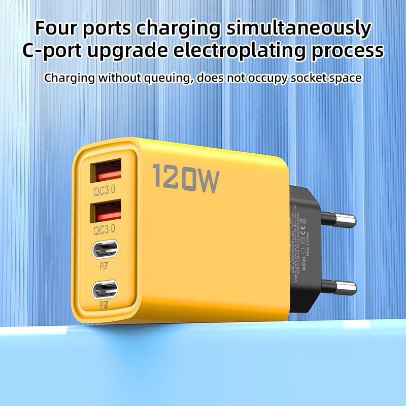 120W Dual PD & Dual Type-C Fast Charger for Mobile Phones with EU & UK Plugs