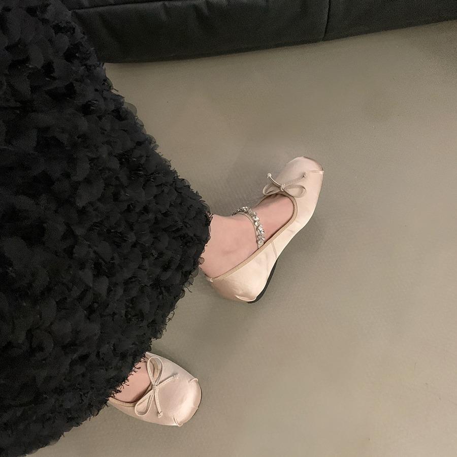 Inner Height Increase Pink Mary Jane Single Shoes Fairy Shoes Spring and Autumn 2024 New French Spring Bow Evening Shoes