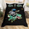 Child Cartoon Astronaut Duvet Cover Bedding Set King Size Boys Kids Galaxy Stars Out Space Soft Polyester Comforter Cover Black