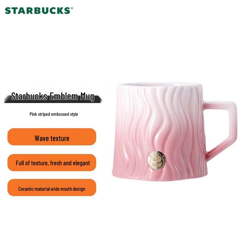 Starbucks Pink Stripe Embossed Badge Mug