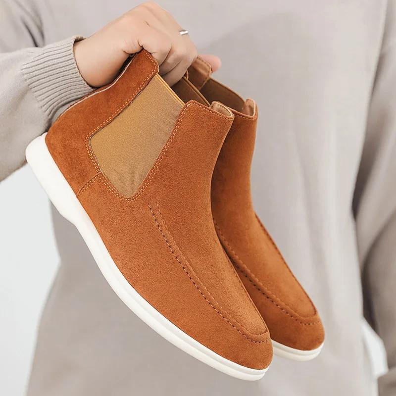 

New Men Suede Leather Casual Shoes High Top Dress Shoes Street Cool Chelsea Boots Big Size 46 шоколадний