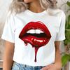 LIPS BLOOD Graphic Women T-shirts Casual Tee Shirt Lady Clothes Top Short Sleeve Casual Fashion T Shirt Summer Female Clothing