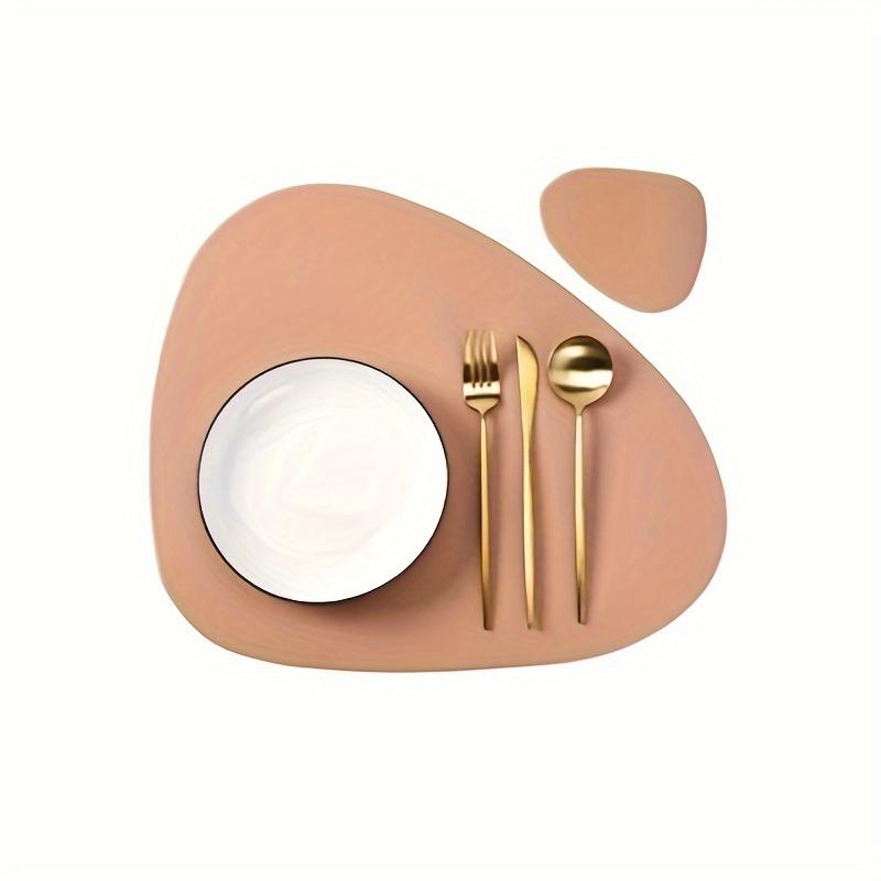 

2pcs High quality triangular leather placemat and coaster set - waterproof, non slip easy to clean home and restaurant placemats розовый