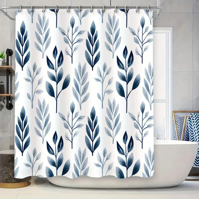

Modern Blue Leaf Shower Curtain Waterproof Bathroom Decor Home Textile W60H190(CM)-1 Pcs