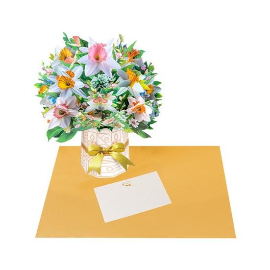 Paper Flower Pop Up Cards 3D Flower Bouquet Greeting Card with Envelope And Note for Mother's Day Graduation Anniversary Birthday Congratulations
